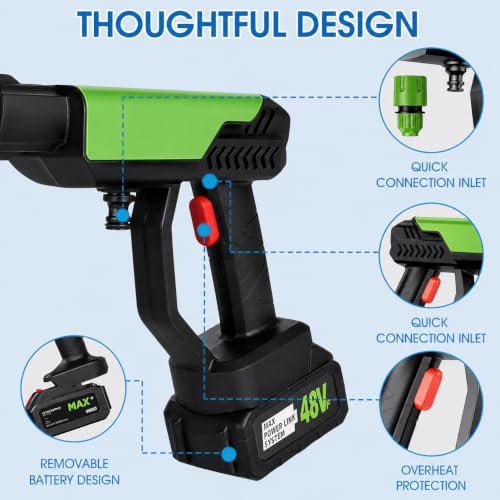 Image of (Double Battery) Cordless Portable Wireless Pressure Washer Gun 48V 12000mAh High Pressure Water Gun for Car Wash & Bikes Cleaning with Adjustable Nozzles & Charger and 5M Hose Pipe