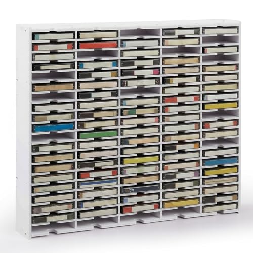 BrightRow 100 Slot Cassette Tape Storage Rack Wall Mount or Freestanding Audio Tape Organizer Stackable Desktop Cassette Display Holder for Media Mixtapes Playing Cards Collectors Gifts