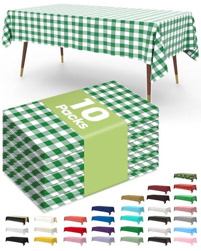 Image of Pureegg Premium Use and Throw Table Covers 10 Pack 54x108 Inch Black for Rectangular Tables, Green Plaid