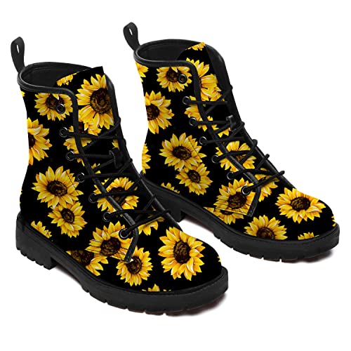 Uminder Sunflower Boots Womens Mens Combat Boots Vegan Leather Ankle Work Boots Anti-Slip Waterproof Shoes Gifts for Boy Girl3
