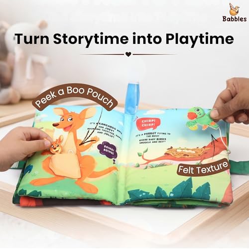 Image of Babbles Peek-A-Boo Animal Baby Book, Soft Cloth Book for Infants & Toddlers with Crinkle Pages, Flaps & Textures, Sensory Play Toy, Gift for Baby Ages 6 Months and Up