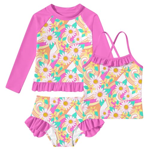Image of BFUSTYLE Girls Swimsuit 3 Pieces Rash Guard Kids Long Sleeves Bathing Suit 3-8 Years Sun Proction Swimwear Tankini