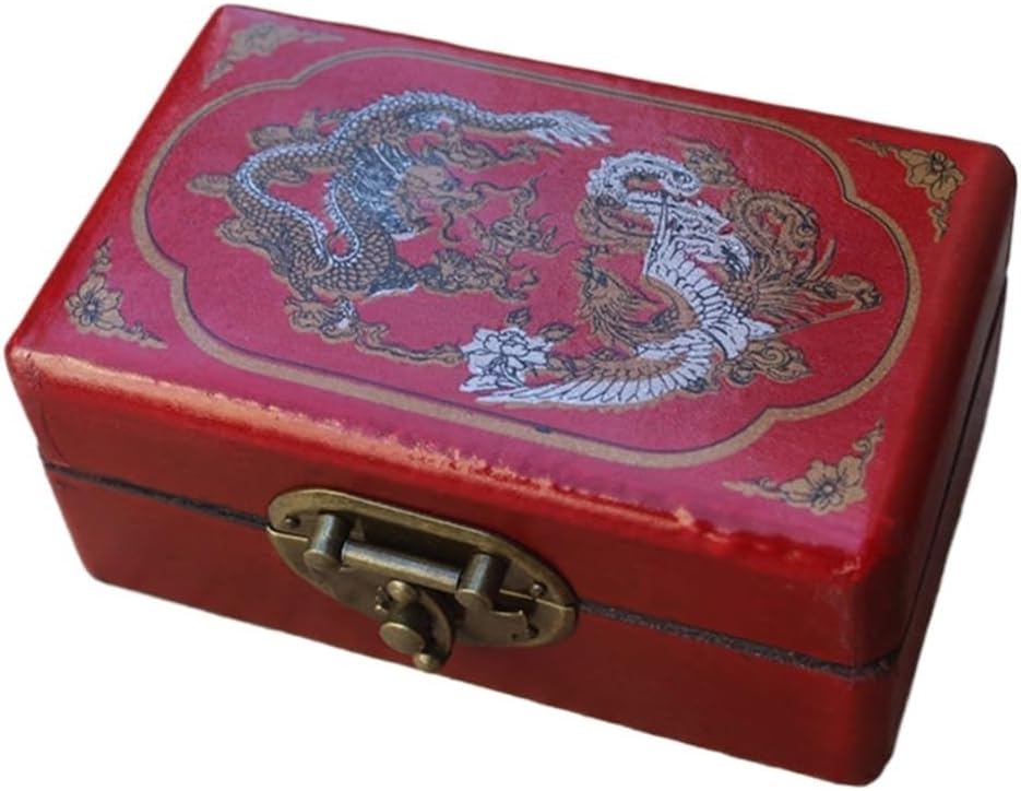 Vintage Jewelry Box Antique Storage Wooden Dragon Phoenix Pattern Fitness Ball(white-Dinosaur Doodle4)