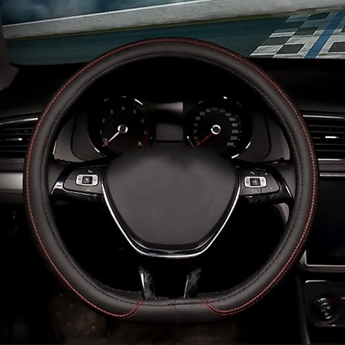 Funda universal para volante de auto de cuero de Coofig con costura a mano, transpirable, antideslizante, 15 pulgadas, M, Rojo