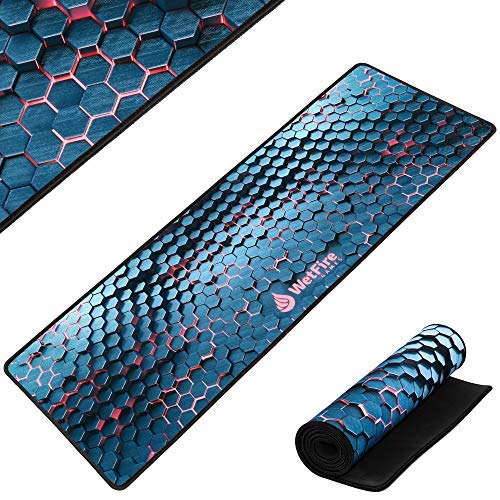 Extended Gaming Mouse Mat/Pad - XL Large, Wide (Long), Stitched Edges | 37.4W x 13L, 5mm Thickness (Blue_red)