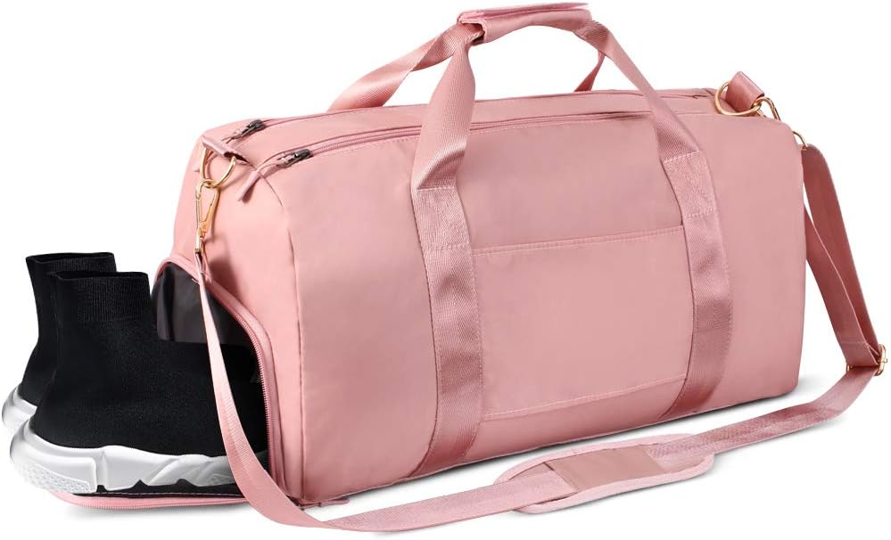 AIRSSON Sports Gym Bag, Travel Duffle Bags Waterproof Large Yoga Bag, Shoulder Carry On Handbag for Travel/Overnight Weekend Mens Womens Medium (Pink)