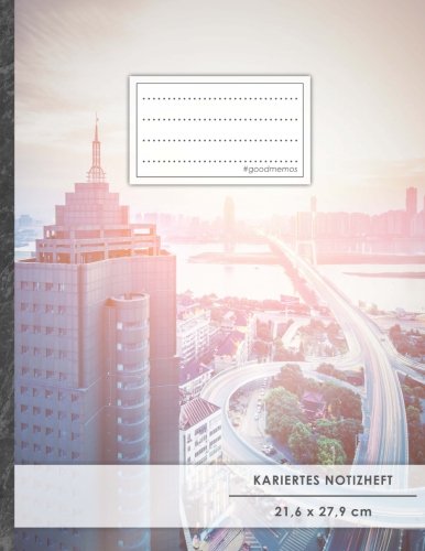 Kariertes Notizbuch • A4-Format, 100+ Seiten, Soft Cover, Register, Mit Rand, „Metrople“ • Original #GoodMemos Quad Ruled Notebook • Perfekt als Matheheft, Skizzenbuch, Arbeitsheft, Tagebuch