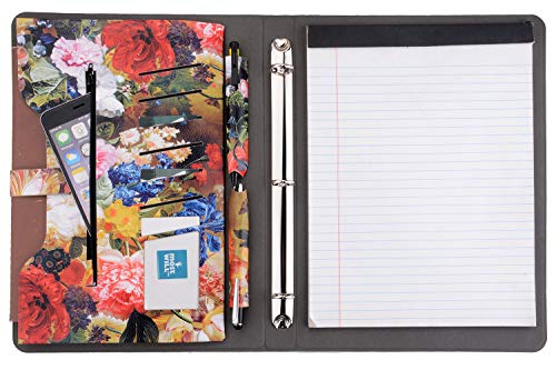 Capa portfólio com 3 anéis, capa de couro sintético de poliuretano com pintura floral, organizador d