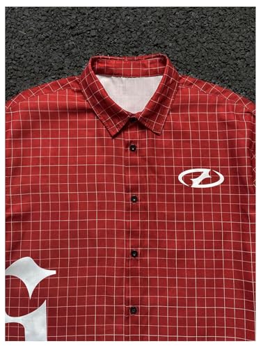 Men's Plaid Oversized Tshirts Short Sleeve Collared Button Up Streetwear Baggy Tees3