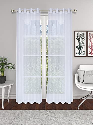 Image of Set of 2 Pcs Sheer Premium Lightweight Tissue Fabric Solid White Color Eyelet Long Door Curtain, 2 Pc Long Door Curtain 9ft