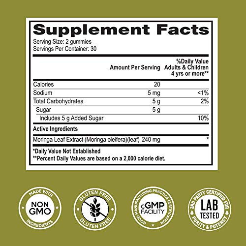 Moringa Oleifera Gummies,Overall Health Support–Miracle Tree Leaf–Potent Antioxidant Properties–Green Superfood Vitamins… - Image 3