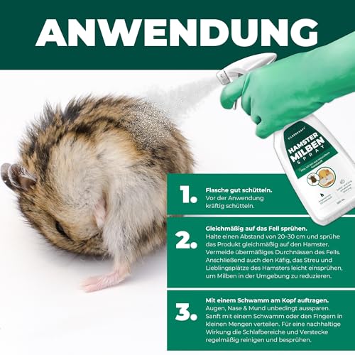 Silberkraft Milbenspray Hamster 500ml - Effektives Anti Milben Spray für Hamster und Kleinnager - Milbenbefall behandeln bei Hamstern Rennmäusen Degus