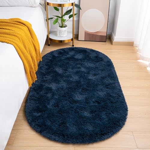Image of 3x5 feet Soft Area Rug for Living Room and Bedroom, Modern Indoor Floor Carpet with Non-Slip Backing, Comfortable Decorative Home Decor Rug, Easy Clean & Durable- (Blue, Oval)