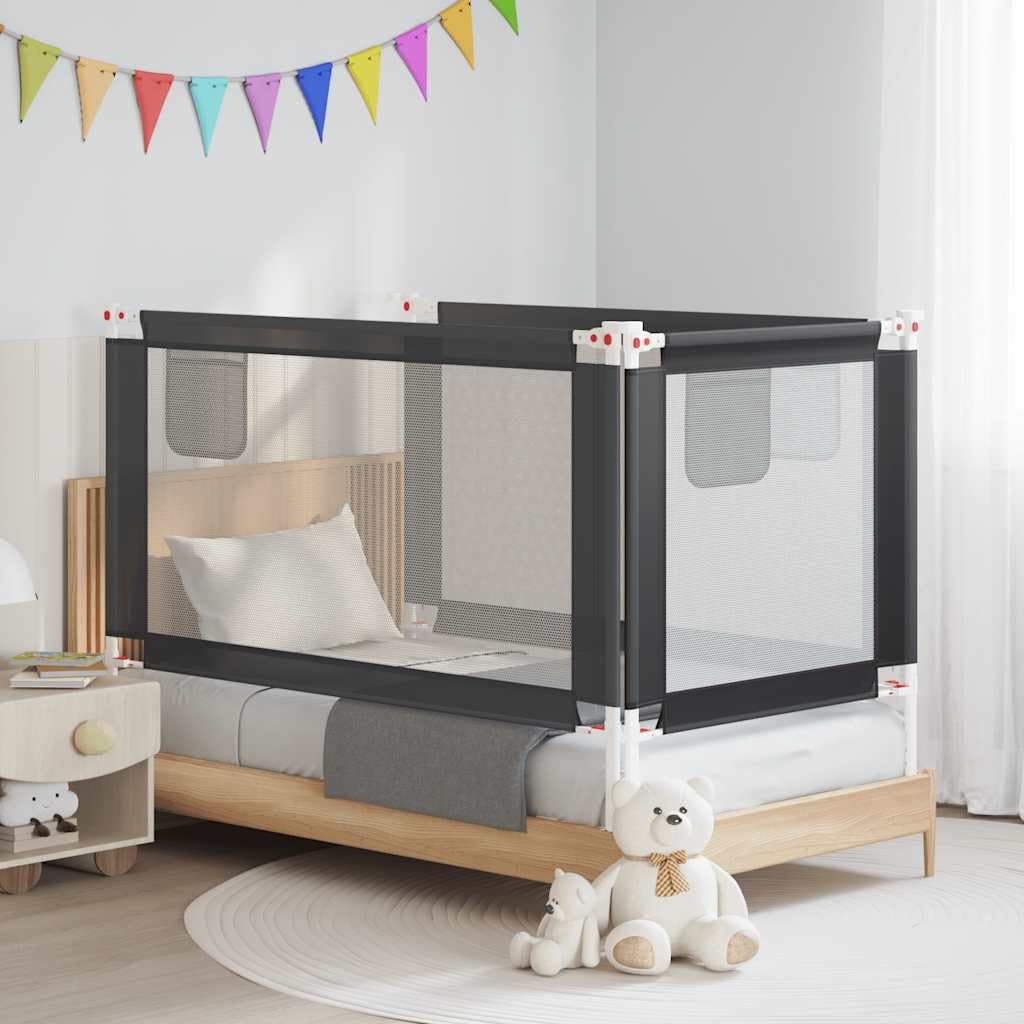 Kleinkind-Bettschutzgitter Dunkelgrau 150x25 cm Stoff höhenverstellbar, atmungsaktives Sicherheit Netz, klappbar, tragbar, geeignet für Familienbett, Kinderbett, Reisebett