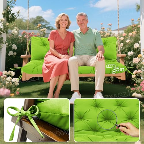 Image of Premium Outdoor Swing Cushions 70x40 inch Waterproof Porch Swing Cushions 2-3 Seater Replacement with Backrest and Ties Swing Cushion for Outdoor Furniture Patio Porch Backyard Garden (Green)