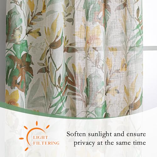 Image of MYSKY HOME Floral Curtains 63 Inch Length Semi Sheer Drapes for Living Room Bedroom, Flower Printing Window Treatment Grommet 2 Panels,Yellow and Natural