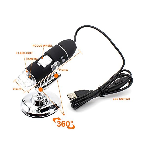 50x-1600x Vergrößerung Mikroskop Kamera SANHOOII, 8 LED-Leuchte Mini Handmikroskop mit OTG Adapter, kompatibel mit… – Bild 4