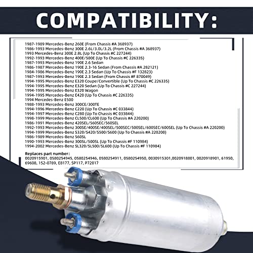 Pldde New 2Pcs High Performance Electric Gas External In-Line Efi Fuel Pump With Internal Filter/Strainer & Installation Kit Compatible With Benz E/C/Cl/S/Sl Class Outside Tank Sp117 E8177 P72017 #TOP1