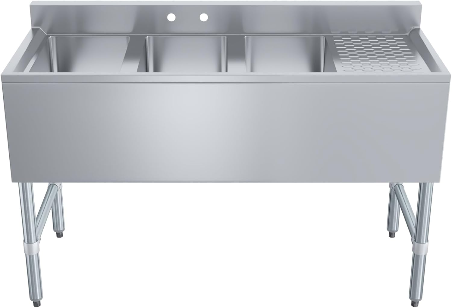 AmGood 48 in. x 18-3/4 in. Three Compartment Under Bar Sink with Right Drainboard. 48 in. x 18-3/4 in. x 30 in. with 3 in. Backsplash, 10 in. x 14 in. x 10 in. Bowls. NSF