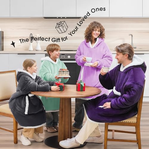JOYWOO Purple Oversized Wearable Blanket Hoodie, Cat lovers Long Hoodie Blanket for Adult,Birthday Gifts for Women Men Mom,Cozy Fuzzy Sherpa Fleece Hooded Blanket Giant Pocket Gifts,Purple Oversize