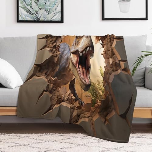 Couverture chaude et douce lavable en machine plaid flanelle T-Rex - 3
