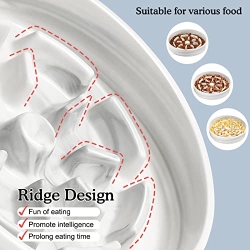 Pawaboo Ceramic Slow Feeder Dog Bowls, Dog Slow Feeder Bowl For Small/Medium/Large Breed, Slow Eating Dog Dishes, Anti-Gulping Fun Puzzle Feeders For Dogs With Anti-Slip Pad, 8.5In Marble White #TOP5