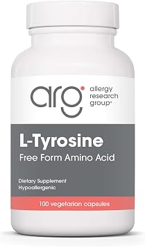 ARG L-Tyrosine 500 mg Free Form Amino Acid, 100 Capsules | Free Form Amino Acid for Brain, Neurotransmitter, Mood and Focus Support, Hypoallergenic and Vegetarian, 100 Servings