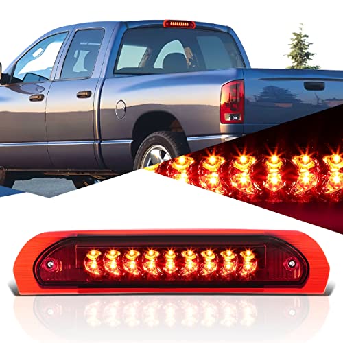 Auto Dynasty Dual Row 18 LED Rear Tail Center High Mount Stop Lamp Third Brake Cargo Light Compatible with Dodge Ram 1500 2500 3500 02-09, Chrome Housing, Red Lens