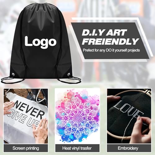 Image of Shappy Drawstring Backpack Bulk Sports Gym Cinch Bag Polyester String Bag for Men Women(Black,50 Pcs)
