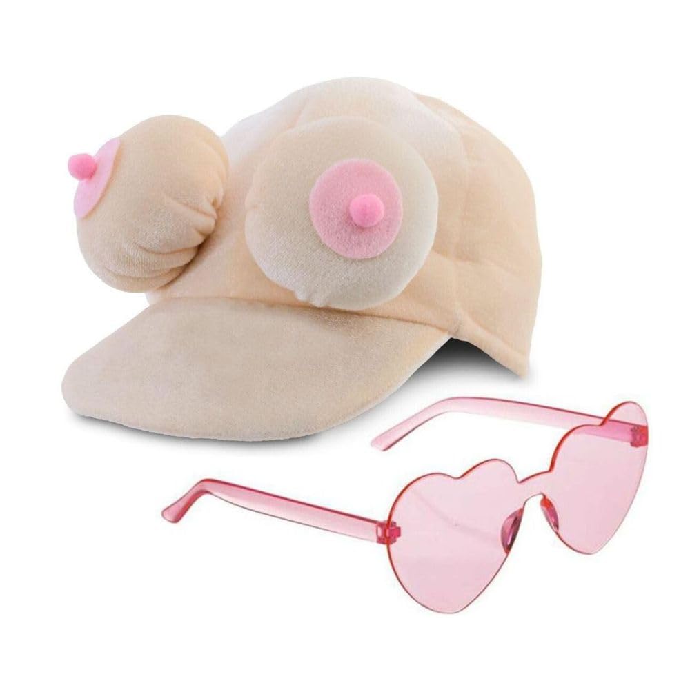 Cappello peluche tette e occhiali a forma di cuore rosa per la festa di addio al nubilato celibato gadget per adulti sexy 18+