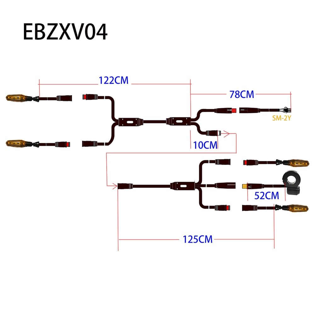 Blinker für Elektrofahrräder, E-Bikes, 36 V, 48 V, 52 V, 72 V, Wasserdichtes Kabel, LED, Blinkend, V04-36-72 V