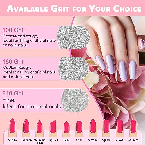 Professional Nail Files, Emery Board Nail File For Natural Nails 100/180/240 Grit Nail Files For Acrylic Nails 12Pcs Fine Grit Nail File Manicure Tools Coarse Fingernail Files (180/240 Grit) #TOP2