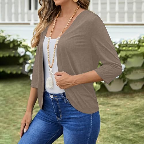 Lightweight Cardigans for Women 3/4 Sleeve Open Front Dressy Casual Cardigans Soft Boho Cover up Shawl Blouse Coat4