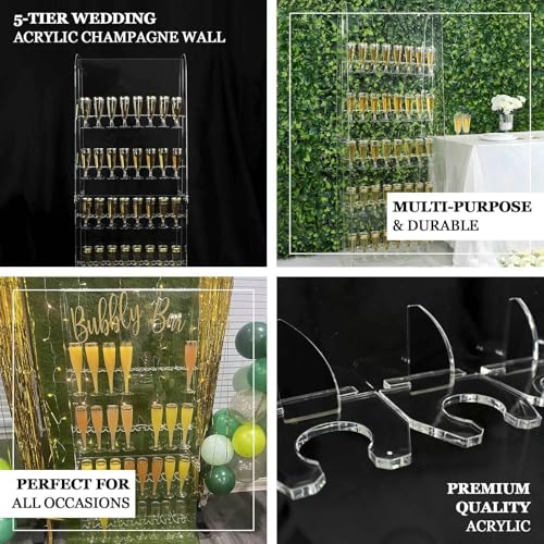Efavormart 5-Tier Clear Acrylic Champagne Wall Glass Holder – 5ft Stemware Rack Holds 40 Flutes – Elegant Drink Display & Organizer for Weddings, Cocktail Parties, Bars, Events & Celebrations