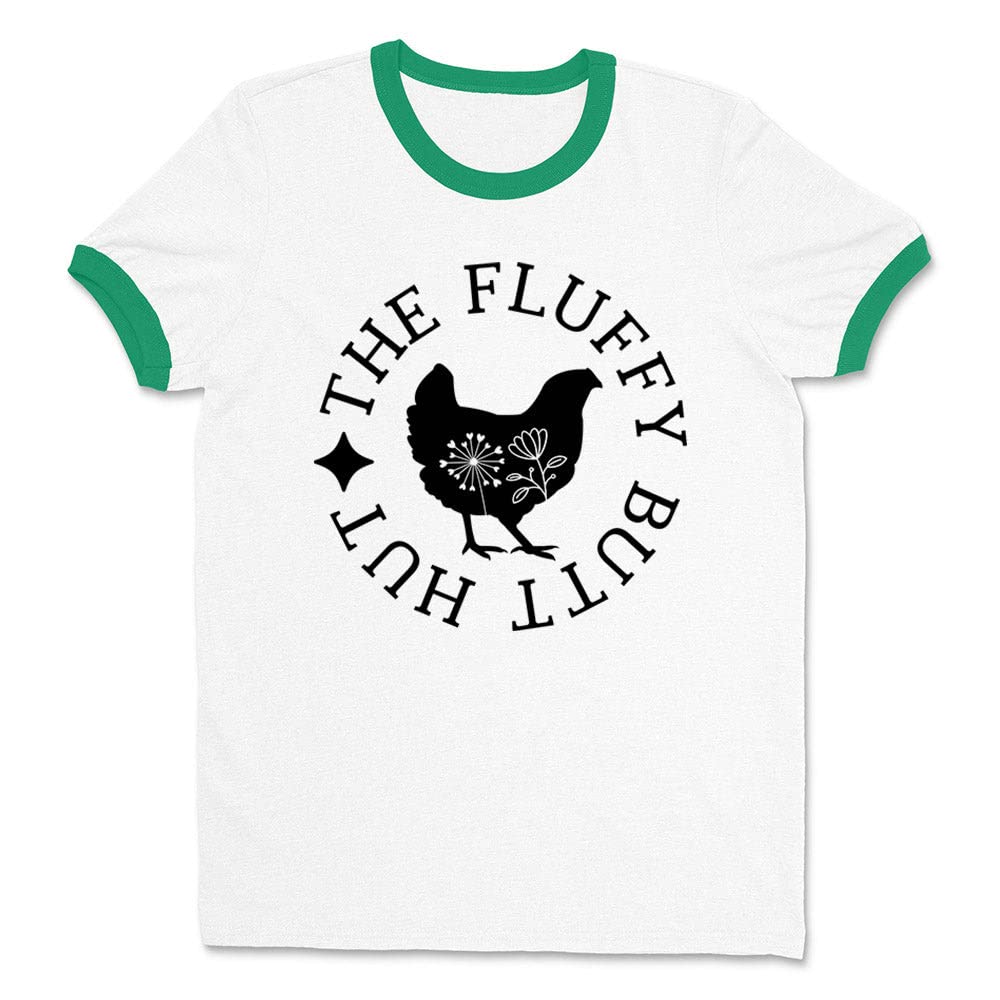 TeesAndTankYouThe Fluffy Butt Hut Chicken Ringer Tee Shirt Unisex