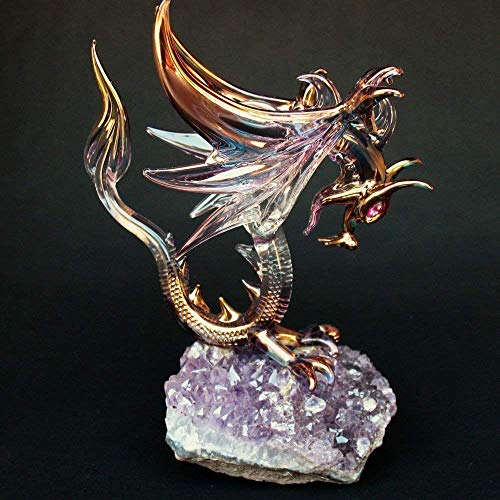 Dragon Figurine of Hand Blown Glass Winged Flying