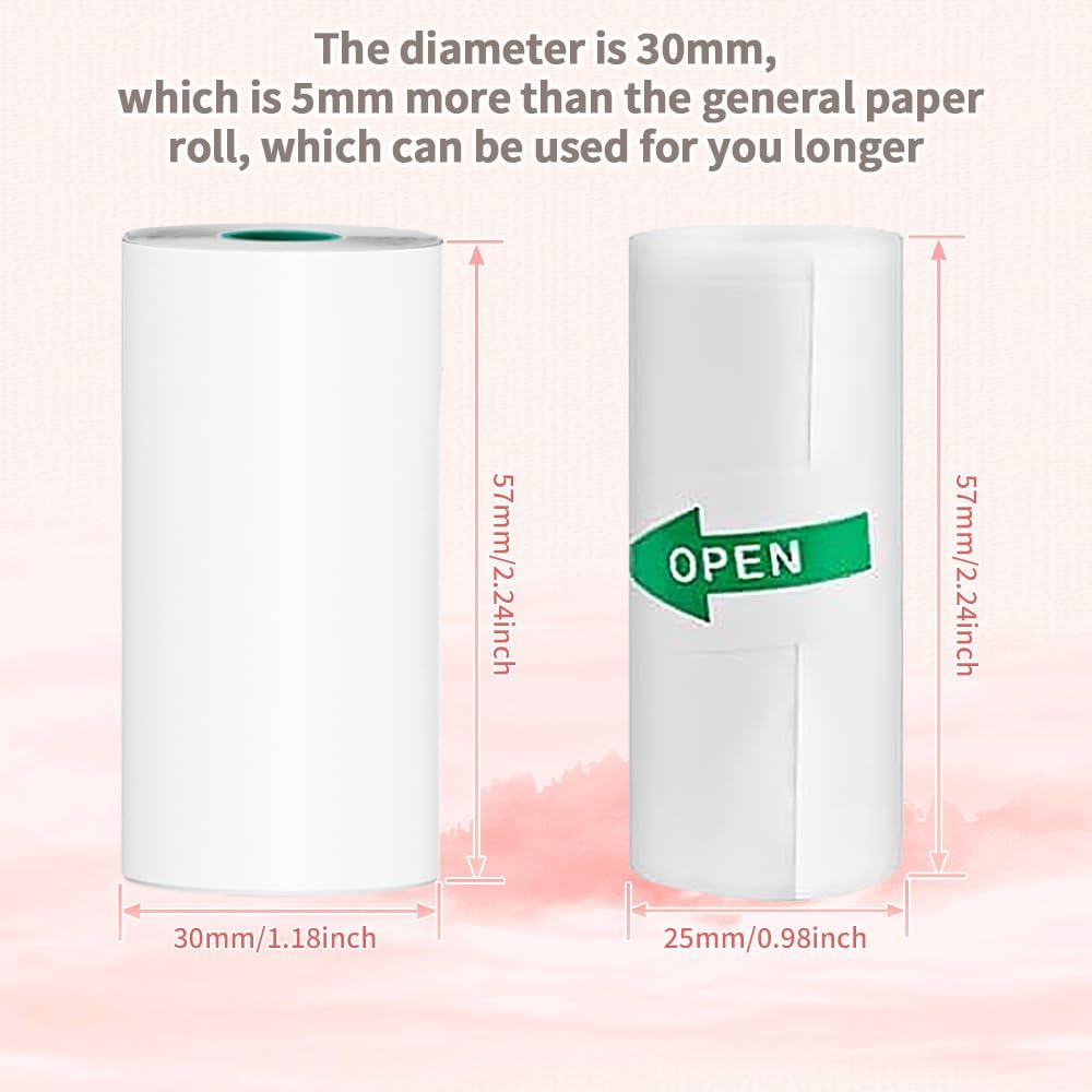 Greateam 57x30mm Thermal Sticker Paper Rolls Mini Printer Stickers for Study Notes Pictures and DIY, 6 Rolls Mini Inkless Thermal Printer Sticker Paper, Black on White - Image 7