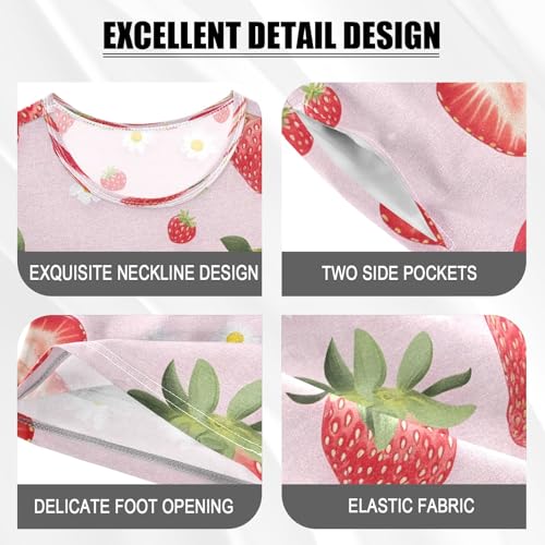 senya Strawberry with Daisy Summer Pajamas Set Short Cotton Sleepwear 2 Piece4