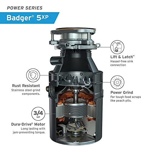 InSinkErator Garbage Disposal with Cord, Badger 5XP, Power Series, 3/4 HP Continuous Feed & PF WaterWorks PF0989 Garbage Disposal Installation Kit, White - image 3