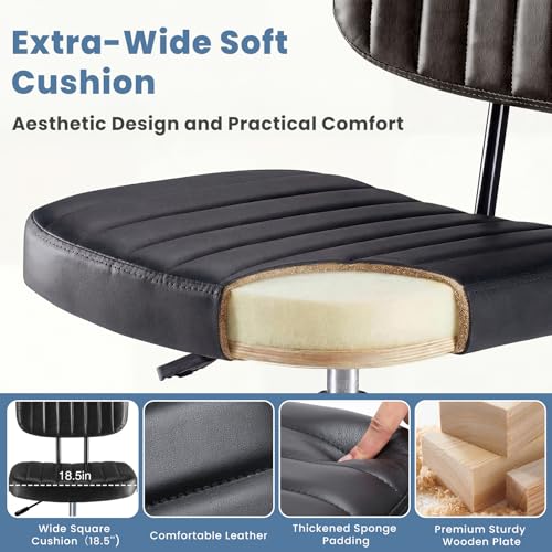 Image of DUMOS Armless Drafting Chair, Low Back Office Seat with Adjustable Footrest Ring for Standing Desk, Ergonomic PU Leather Office Seating, Swivel Rolling High Stool for Studio, Lab, Counter, Black