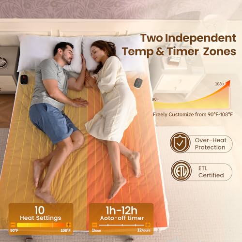 Image of Bearhug Waterproof Heated Mattress Pad King Size Electric Dual Control 78 inchx80 inch White Mattress Protector Heating Pad 21 Inch Deep Pocket Bed Warmer 10 Heat Levels 12 Hour Auto Shut Off