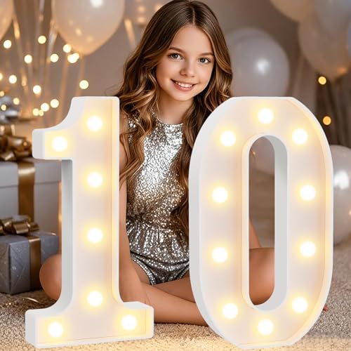 Image of Pooqla 10th Birthday Decorations for Girls Boys, Large 12.6 in Tall Light Up Numbers for 10th Party Decorations Table Decor, Big Marquee Numbers 10th Birthday Gift for Girls Wedding Anniversary Decor