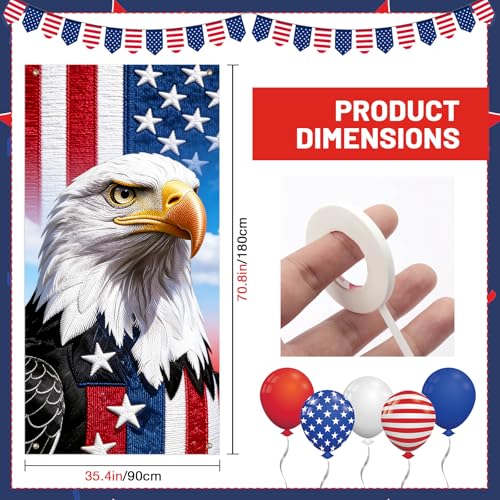Image of BissYard Patriotic Eagle Door Cover 71 x 35 Inches American Flag Bald Eagle Door Banner USA Independence Front Door Decoration Indoor Outdoor Porch Veterans Memorial Decor