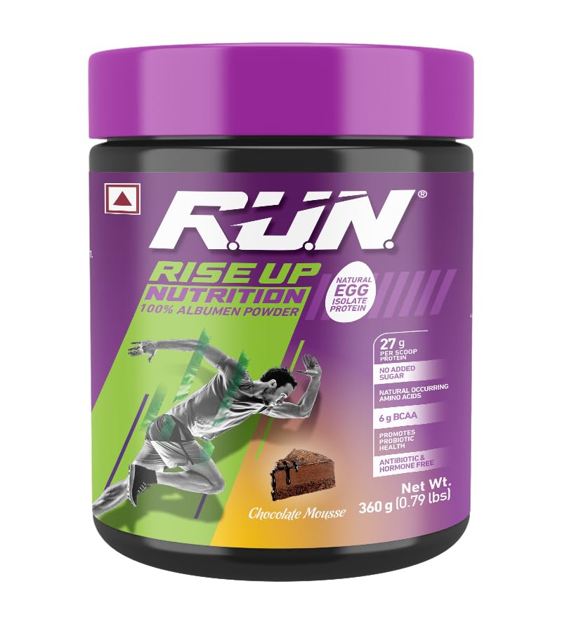 R.U.N-RISE UP NUTRITION Egg White Protein Powder for Athletes,Gym & Fitness Enthusiasts|27g Protein & 14g EAA|Lactose, Soy & Gluten Free Egg Albumen Powder for Immunity,Chocolate Mousse-360gms