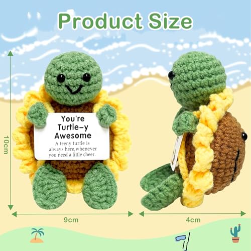 Image of Homeaura Sunflower Turtle Crochet Toys - Emotional Support Animal with Inspirational Message Card | Handmade Desk Decor for Office & Home, Positive Gift for Women Men Kids