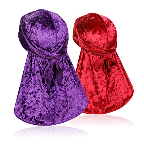 2 PCS Crushed Velvet Wave Durag – Premium Soft Durag Headwear with Extra Long Tail Perfect for 360 Waves