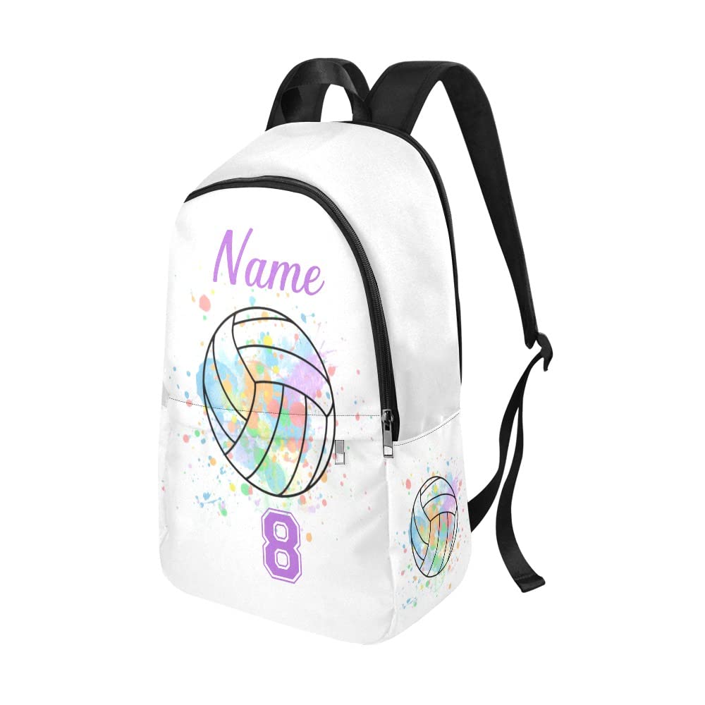 CUXWEOT Personalized Volleyball Watercolor Backpack with Name Custom Travel Daypack Bag for Man Woman Gifts