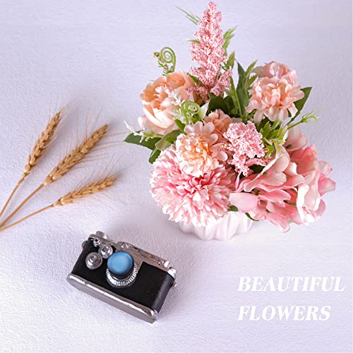 Artificial Potted Flowers, Small Ceramic Vase Fake Flower Plants Desktop Decoration Indoor For Home And Office, Faux Flowers Hydrangea Decora For Table,Bookshelf,Bedroom,Living Room,Party.(Pink) #TOP4