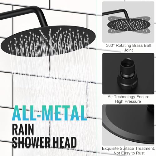 Image of SR SUN RISE Shower Faucet - 12 Inch Multifunctional High Pressure Shower Head System with Handheld Shower Head Fixtures - Valve Included - Matte Black