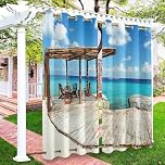 Surwin 2 Panels Outdoor Curtains, Waterproof Blackout Curtains with Top & Bottom Grommet, Thermal Insulated 3D Sea Window Treatments for Pergola Garden Patio (Bule B,137x203cm)